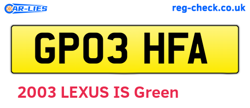 GP03HFA are the vehicle registration plates.