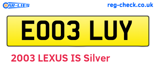 EO03LUY are the vehicle registration plates.