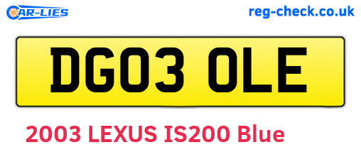 DG03OLE are the vehicle registration plates.
