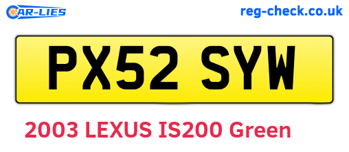 PX52SYW are the vehicle registration plates.