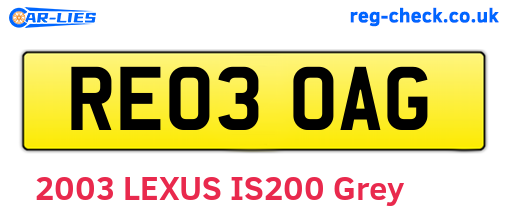 RE03OAG are the vehicle registration plates.