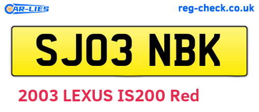 SJ03NBK are the vehicle registration plates.
