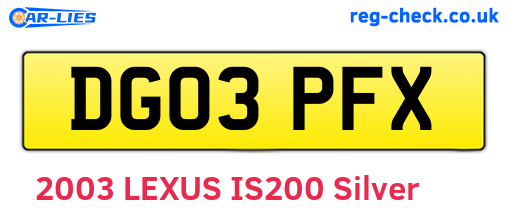 DG03PFX are the vehicle registration plates.
