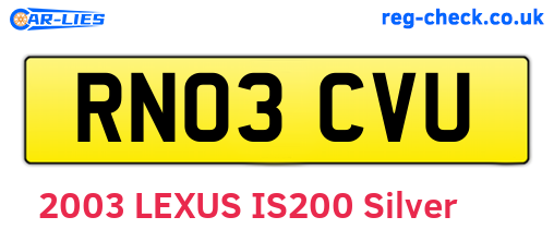 RN03CVU are the vehicle registration plates.