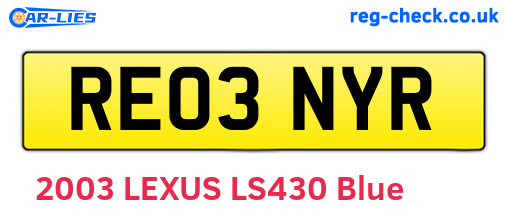RE03NYR are the vehicle registration plates.