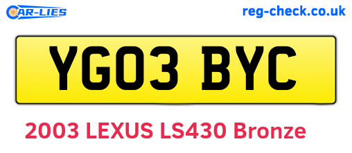 YG03BYC are the vehicle registration plates.