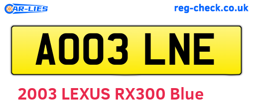 AO03LNE are the vehicle registration plates.