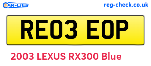 RE03EOP are the vehicle registration plates.