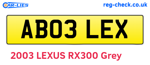 AB03LEX are the vehicle registration plates.