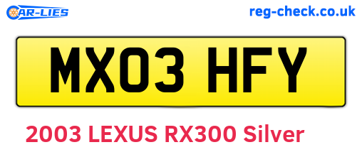 MX03HFY are the vehicle registration plates.