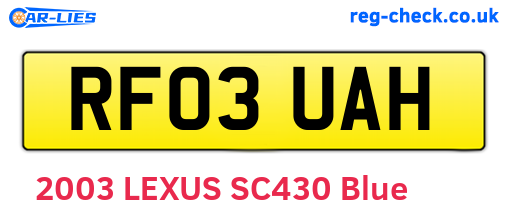 RF03UAH are the vehicle registration plates.
