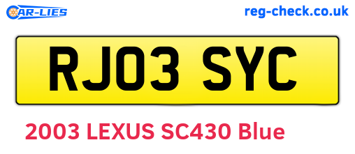 RJ03SYC are the vehicle registration plates.