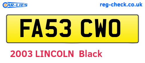FA53CWO are the vehicle registration plates.