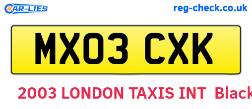 MX03CXK are the vehicle registration plates.