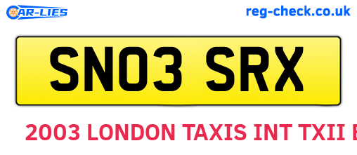 SN03SRX are the vehicle registration plates.
