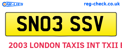 SN03SSV are the vehicle registration plates.
