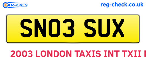 SN03SUX are the vehicle registration plates.