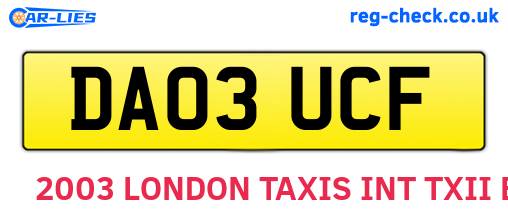 DA03UCF are the vehicle registration plates.