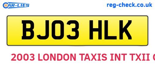 BJ03HLK are the vehicle registration plates.