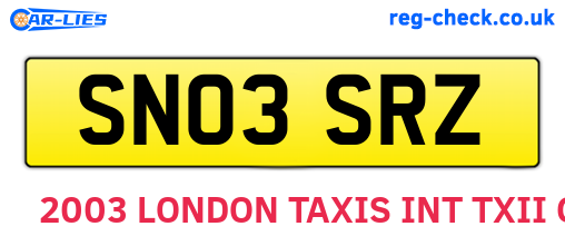 SN03SRZ are the vehicle registration plates.