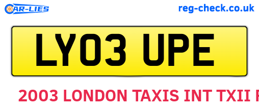LY03UPE are the vehicle registration plates.