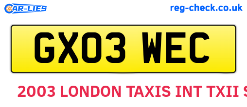 GX03WEC are the vehicle registration plates.