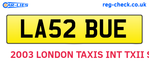 LA52BUE are the vehicle registration plates.