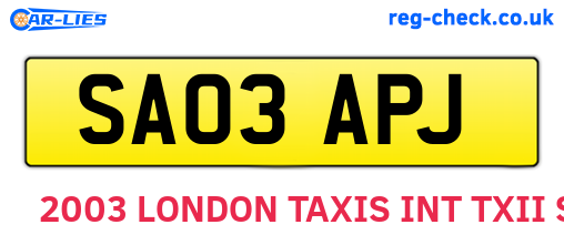 SA03APJ are the vehicle registration plates.