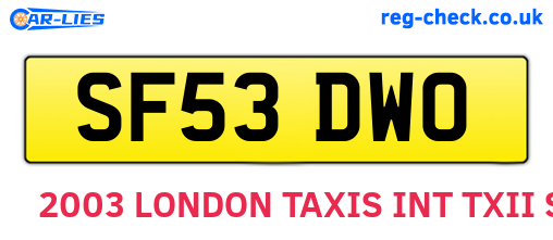 SF53DWO are the vehicle registration plates.