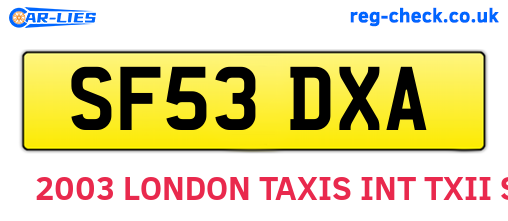 SF53DXA are the vehicle registration plates.