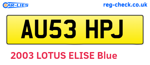 AU53HPJ are the vehicle registration plates.