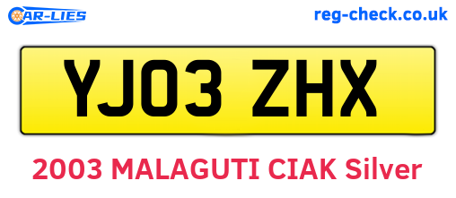 YJ03ZHX are the vehicle registration plates.