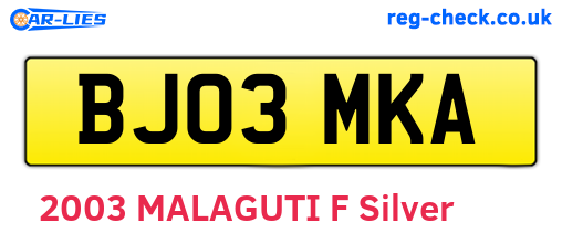 BJ03MKA are the vehicle registration plates.