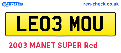 LE03MOU are the vehicle registration plates.