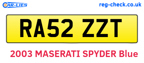 RA52ZZT are the vehicle registration plates.