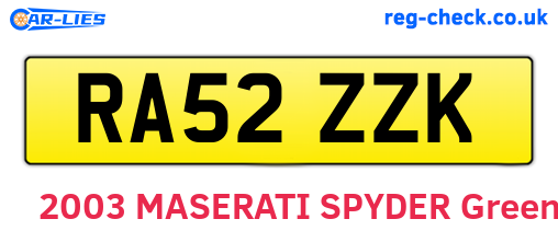 RA52ZZK are the vehicle registration plates.