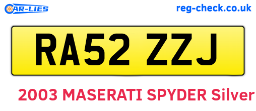 RA52ZZJ are the vehicle registration plates.