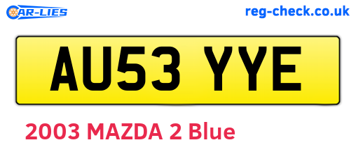 AU53YYE are the vehicle registration plates.