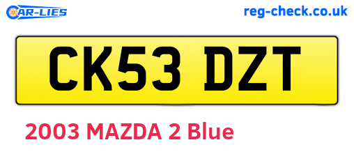 CK53DZT are the vehicle registration plates.