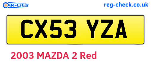 CX53YZA are the vehicle registration plates.