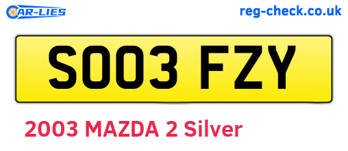 SO03FZY are the vehicle registration plates.