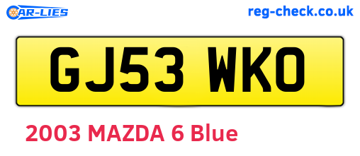 GJ53WKO are the vehicle registration plates.