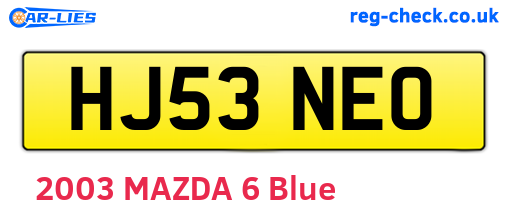 HJ53NEO are the vehicle registration plates.