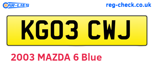 KG03CWJ are the vehicle registration plates.