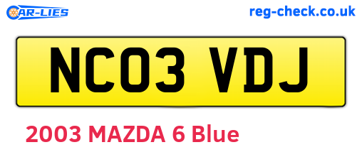 NC03VDJ are the vehicle registration plates.