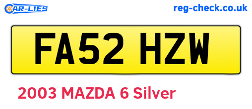 FA52HZW are the vehicle registration plates.
