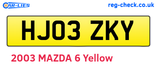 HJ03ZKY are the vehicle registration plates.