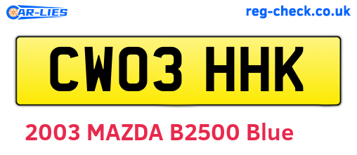 CW03HHK are the vehicle registration plates.
