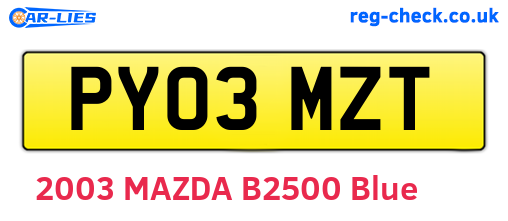 PY03MZT are the vehicle registration plates.