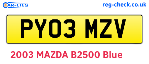 PY03MZV are the vehicle registration plates.